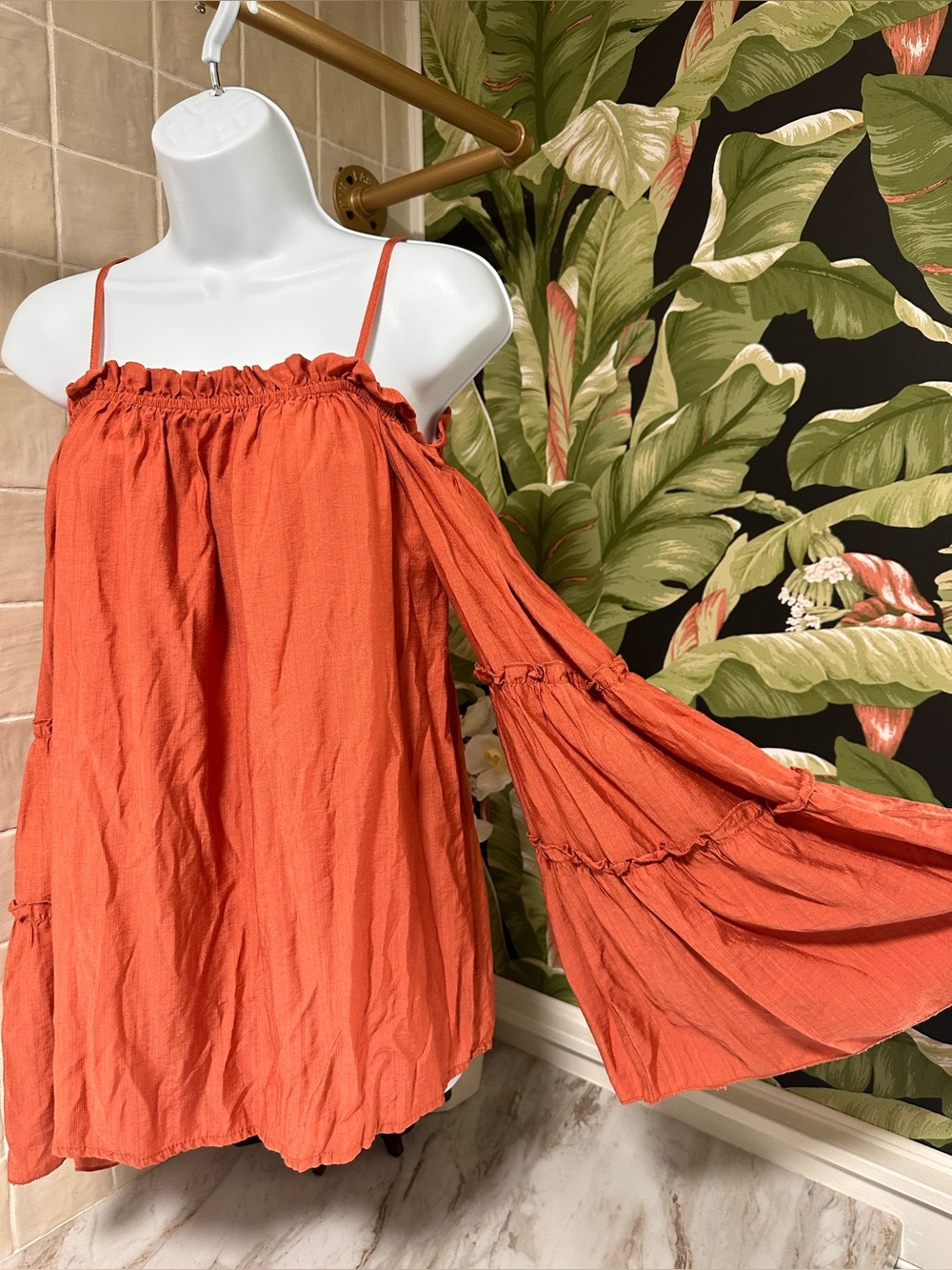 Burnt Orange off the shoulder blouse. Size M